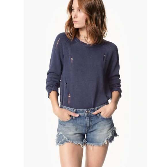 BRAND NEW Blue Distressed Denim Shorts - Picture 1 of 13